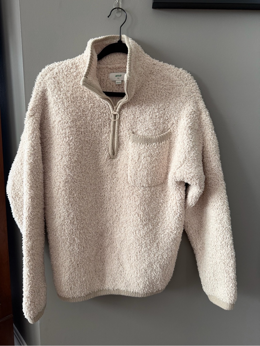 aerie Oversized Cream Sherpa Half-Zip Pullover. Small